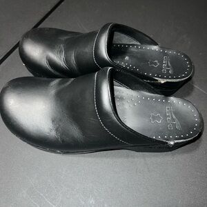 Dansko Women's Black Open Back Leather Clogs Size 42
